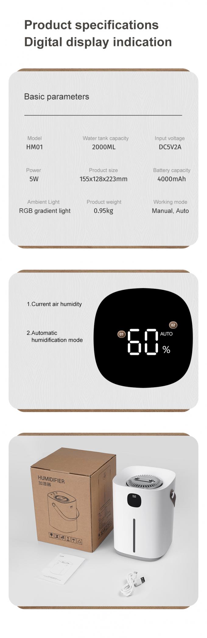 HOMEFISH 2000ml/2L nawilżacz pomieszczenia Włuszczacz powietrza H2O 4000mah 14